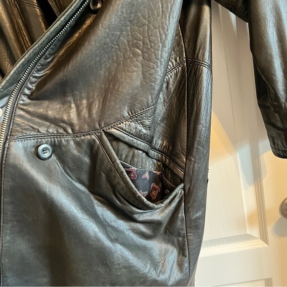 Vintage 80s Preston & York Leather Coat Black Oversized Design - Picture 14 of 15